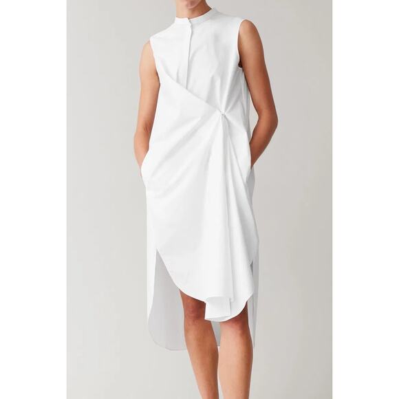 COS NWT White Midi Shirt Dress Twisted Closure Size 14 - Picture 1 of 7
